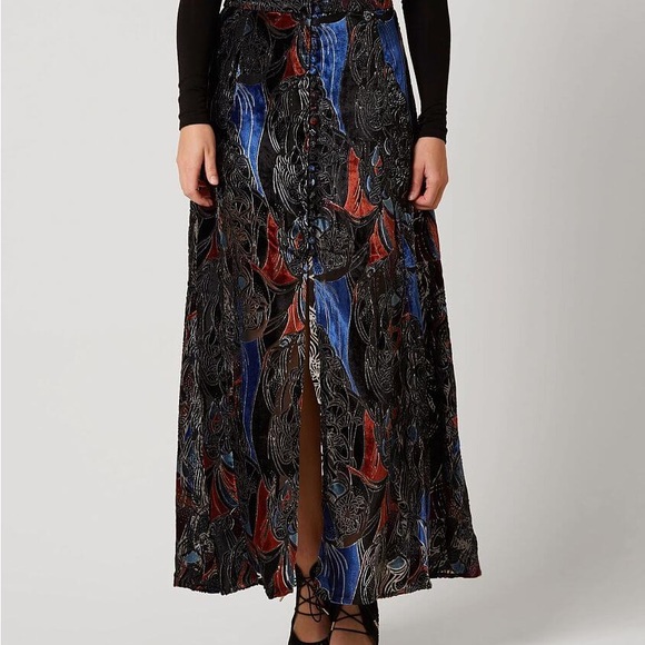 Free People Burnout Velvet Love So Right Maxi Button Skirt - Picture 5 of 9